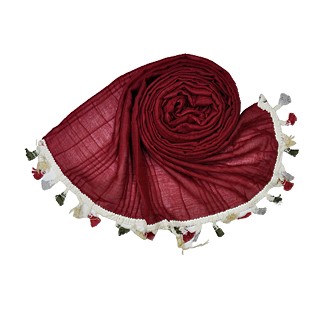 Designer Party Wear Striped Liner Stole With Colorful Fringe's - Maroon